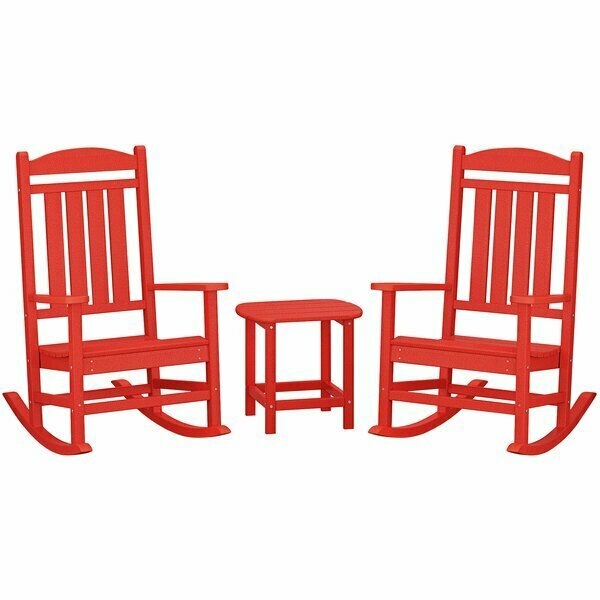 Polywood Presidential Sunset Red Patio Set with South Beach Side Table and 2 Rocking Chairs 633PWS1661SR